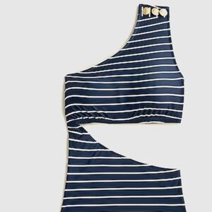 J.Crew $138 Cutout One Piece Swimsuit Navy Stripe Size 10 BP240